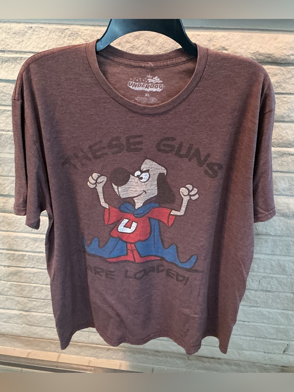 Underdog Graphic Tee with Cartoon Hero - Brown